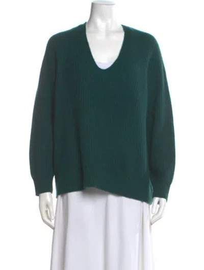 Pre-owned White + Warren Cashmere V-neck Sweater In Green