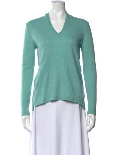 Pre-owned White + Warren Cashmere V-neck Sweater In Green