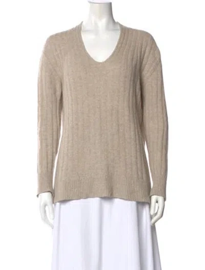 Pre-owned White + Warren Cashmere V-neck Sweater In Neutral