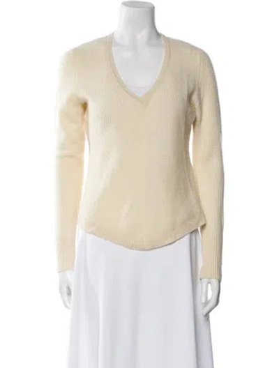 Pre-owned White + Warren Cashmere V-neck Sweater In Neutral