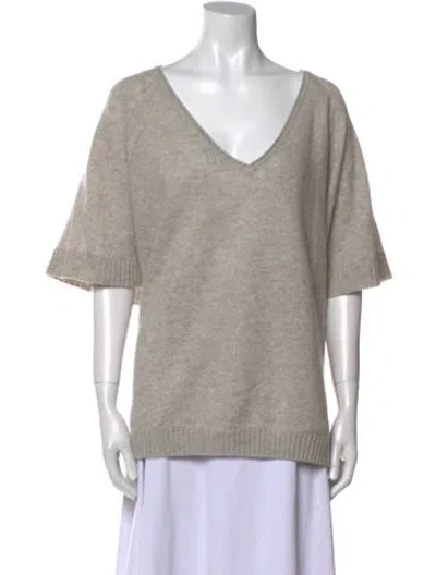Pre-owned White + Warren Cashmere V-neck Sweater In Neutral