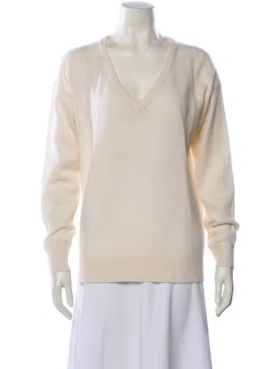 Pre-owned White + Warren Cashmere V-neck Sweater In Neutral