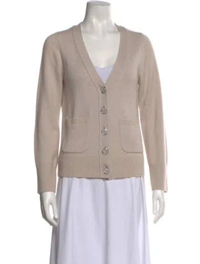 Pre-owned White + Warren Cashmere V-neck Sweater In Neutral