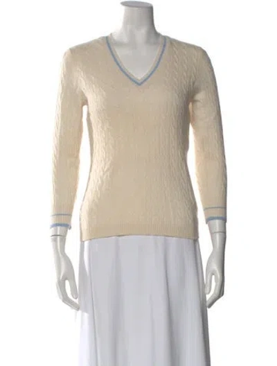 Pre-owned White + Warren Cashmere V-neck Sweater In Neutral