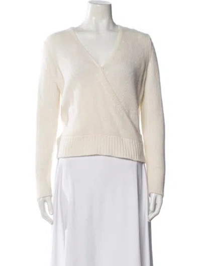 Pre-owned White + Warren Cashmere V-neck Sweater In Neutral
