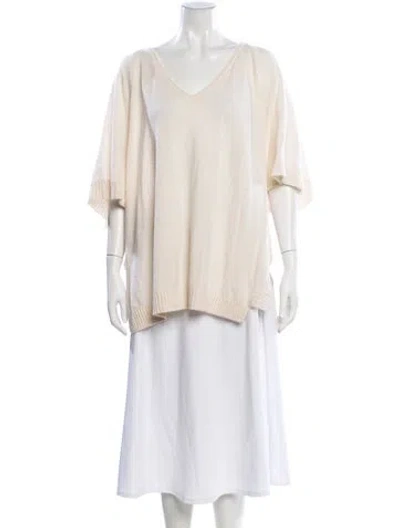 Pre-owned White + Warren Cashmere V-neck Sweater In Neutral