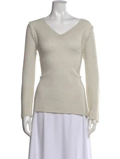 Pre-owned White + Warren Cashmere V-neck Sweater In Neutral