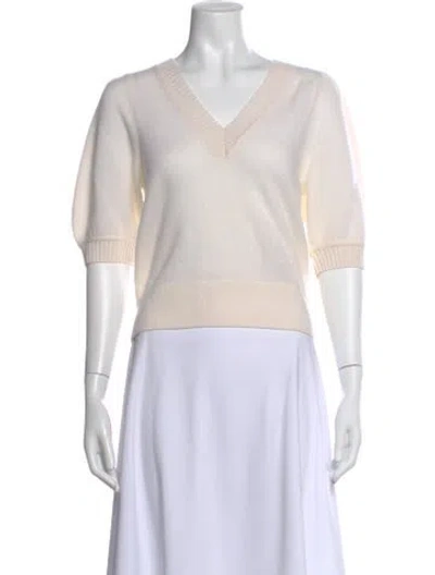 Pre-owned White + Warren Cashmere V-neck Sweater In Neutral