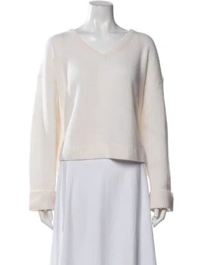 Pre-owned White + Warren Cashmere V-neck Sweater In Neutrals