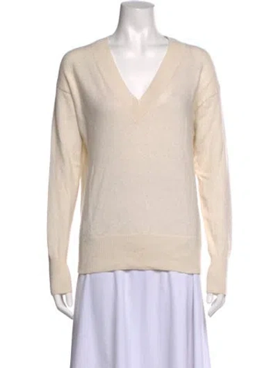 Pre-owned White + Warren Cashmere V-neck Sweater In Neutrals