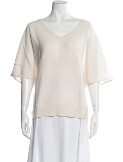 Pre-owned White + Warren Cashmere V-neck Sweater In Neutrals