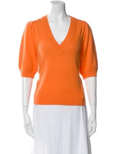 Pre-owned White + Warren Cashmere V-neck Sweater In Orange
