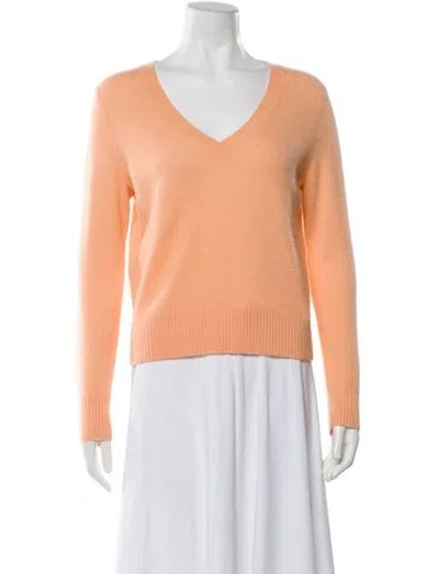 Pre-owned White + Warren Cashmere V-neck Sweater In Orange