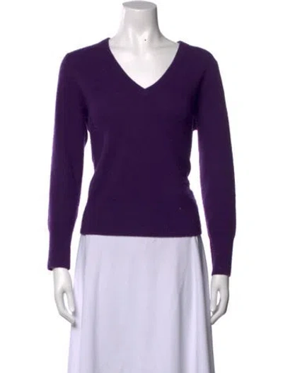 Pre-owned White + Warren Cashmere V-neck Sweater In Purple