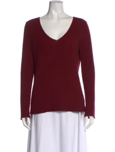 Pre-owned White + Warren Cashmere V-neck Sweater In Red