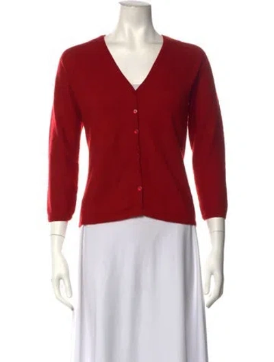 Pre-owned White + Warren Cashmere V-neck Sweater In Red