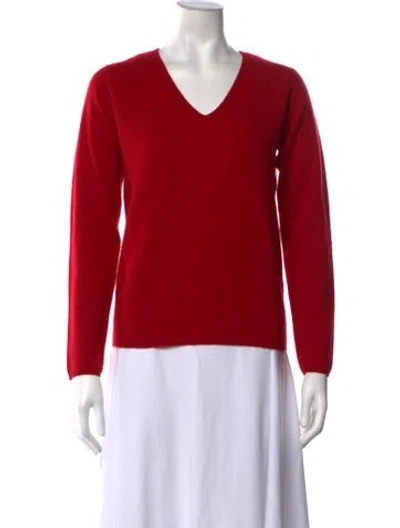 Pre-owned White + Warren Cashmere V-neck Sweater In Red