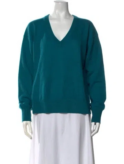 Pre-owned White + Warren Cashmere V-neck Sweater W/ Tags In Blue/green
