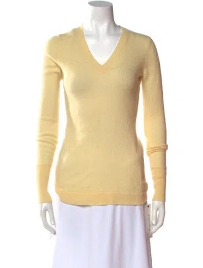 Pre-owned White + Warren Cashmere V-neck Sweater In Yellow