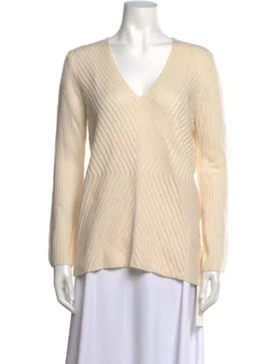 Pre-owned White + Warren Cashmere V-neck Sweater In Yellow