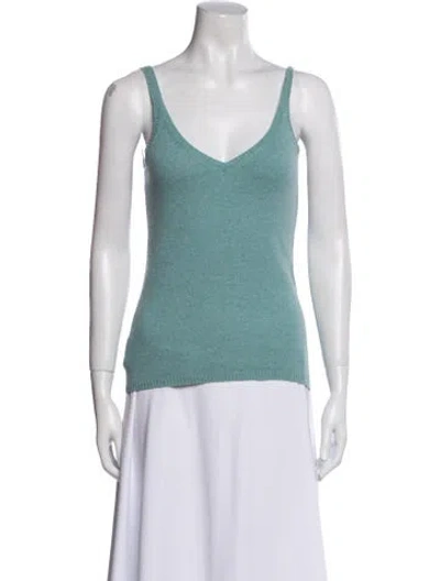 Pre-owned White + Warren Cashmere V-neck Top In Blue