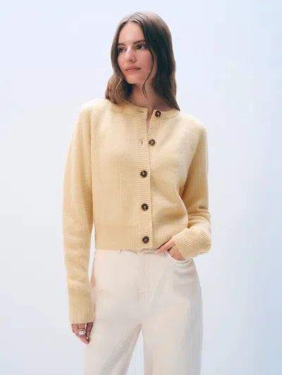 White + Warren Cashmere Waffle Cardigan Cornsilk Sweater In Brown