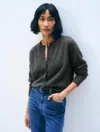 White + Warren Cashmere Waffle Cardigan Sweater In Dark Slate Heather In Gray