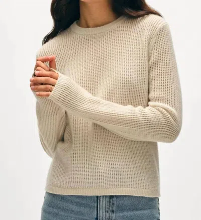White + Warren Cashmere Waffle Mesh Crew Sweater In Natural Heather In White