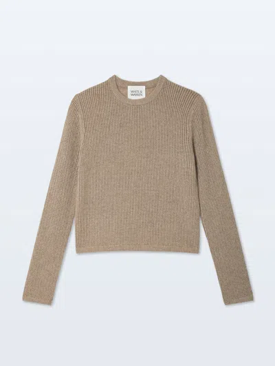 White + Warren Cashmere Waffle Mesh Crewneck Taupe Heather Top In Neutral