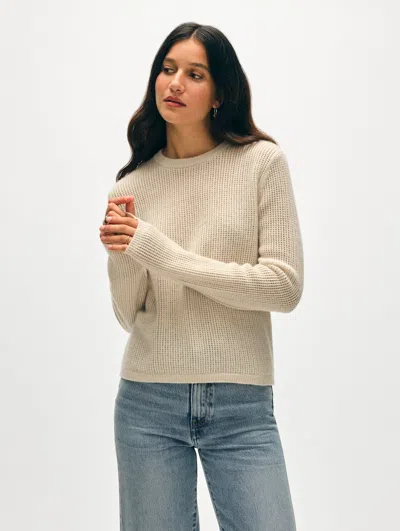 White + Warren Cashmere Waffle Mesh Crewneck Top In Natural Heather In Gray
