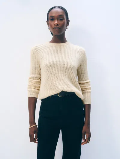 White + Warren Cashmere Waffle Mesh Crewneck Top In Natural Heather In Gray