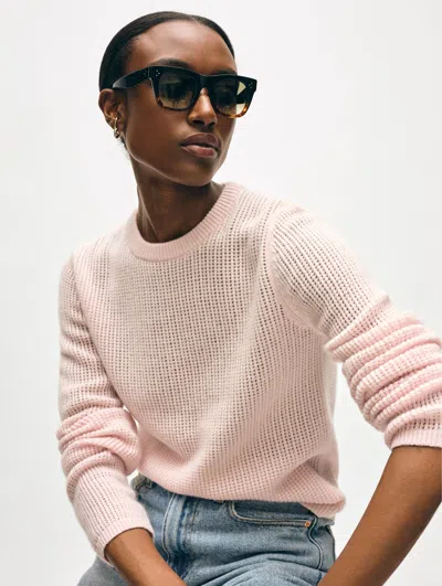 White + Warren Cashmere Waffle Mesh Crewneck Top In Pink Sand
