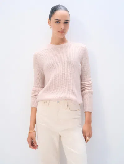 White + Warren Cashmere Waffle Mesh Crewneck Top In Pink Sand