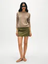 White + Warren Cashmere Waffle Mesh Crewneck Top In Taupe Heather