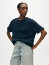 White + Warren Cashmere Waffle Mesh T-shirt In Deep Navy Blue