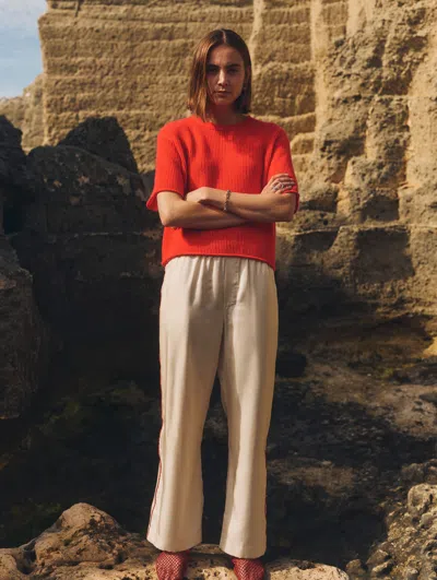 White + Warren Cashmere Waffle Mesh T-shirt In French Red