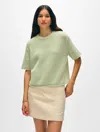White + Warren Cashmere Waffle Mesh T-shirt In Mint Green