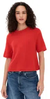 White + Warren Cashmere Waffle Mesh Tee French Red Top In Red