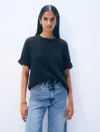 White + Warren Cashmere Waffle Mesh Tee Top In Deep Navy Blue In Blue