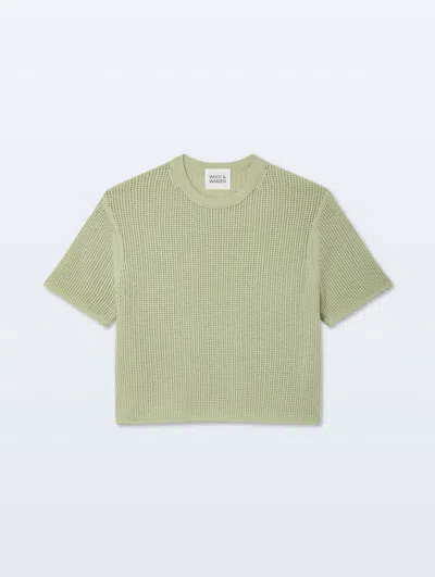 White + Warren Cashmere Waffle Mesh Tee Top In Mint Green