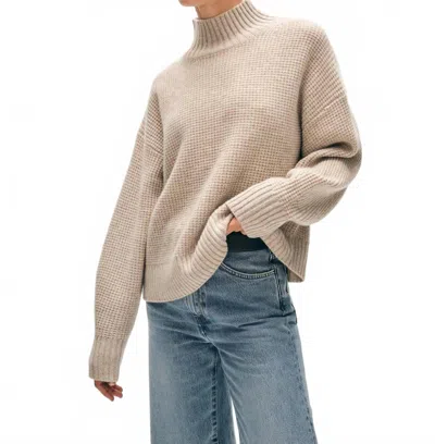 White + Warren Cashmere Waffle Standneck Sweater In Sandwisp In Neutral