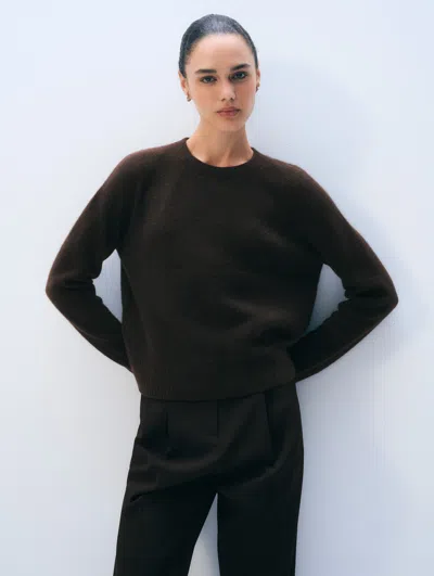 White + Warren Cashmere Waffle Sweatshirt In Dark Umber In Brown