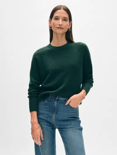 White + Warren Cashmere Waffle Sweatshirt In Deep Emerald
