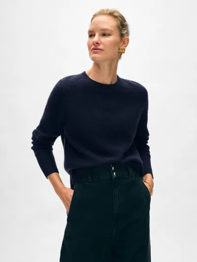 White + Warren Cashmere Waffle Sweatshirt In Deep Navy Blue