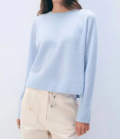 White + Warren Cashmere Waffle Sweatshirt In Pale Mist In Blue