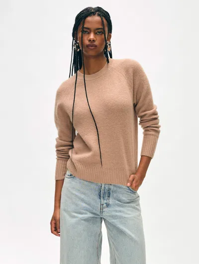 White + Warren Cashmere Waffle Sweatshirt In True Camel