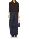 White + Warren Cashmere Wide Rib Trim V-neck Top In Dark Umber In Multi