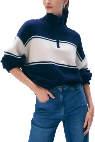 White + Warren White & Warren Cashmere Blend Quarter Zip Sweater In Navy/ivory In Blue