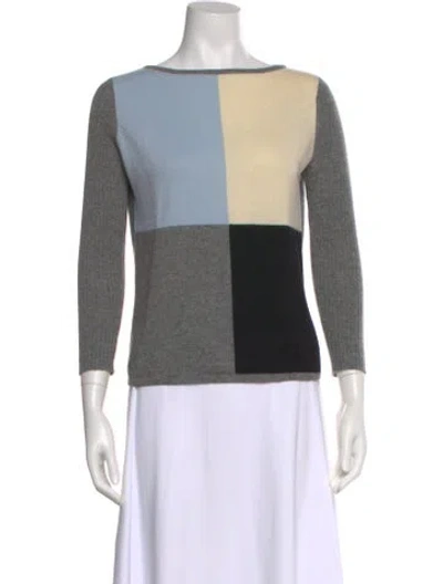 Pre-owned White + Warren Colorblock Pattern Bateau Neckline Sweater In Gray