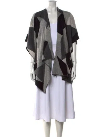 Pre-owned White + Warren Colorblock Pattern Open Front Sweater In Black